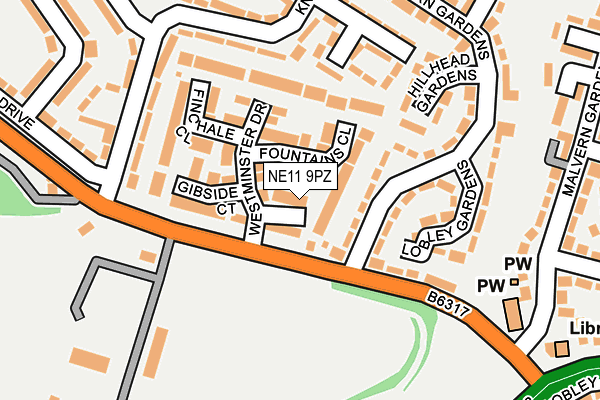 NE11 9PZ map - OS OpenMap – Local (Ordnance Survey)