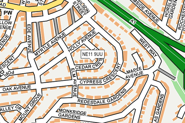 NE11 9UU map - OS OpenMap – Local (Ordnance Survey)