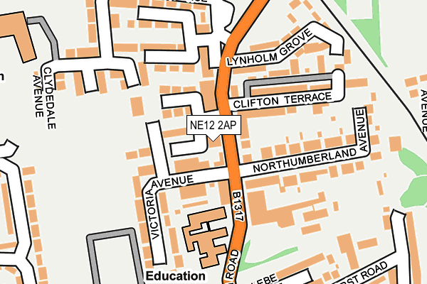 NE12 2AP map - OS OpenMap – Local (Ordnance Survey)