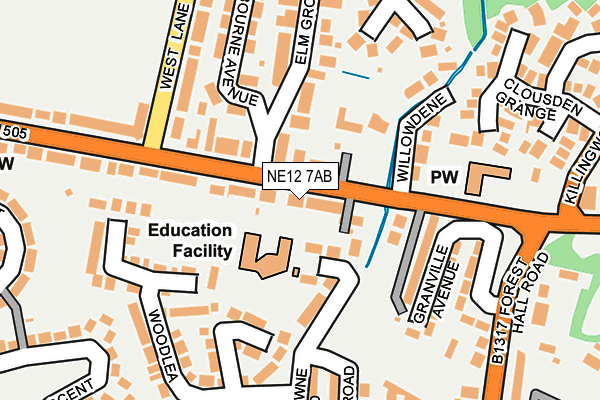 NE12 7AB map - OS OpenMap – Local (Ordnance Survey)