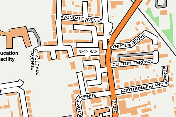 NE12 8AS map - OS OpenMap – Local (Ordnance Survey)