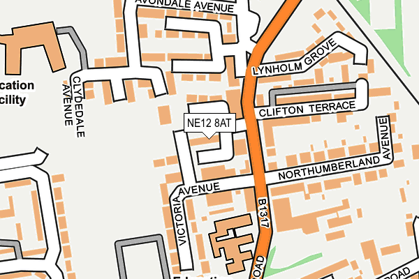 NE12 8AT map - OS OpenMap – Local (Ordnance Survey)
