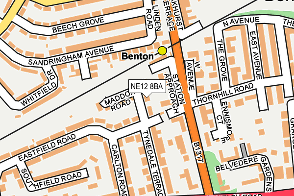NE12 8BA map - OS OpenMap – Local (Ordnance Survey)