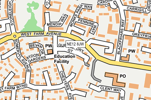 NE12 8JW map - OS OpenMap – Local (Ordnance Survey)