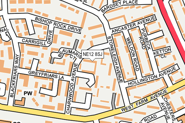 NE12 8SJ map - OS OpenMap – Local (Ordnance Survey)