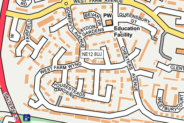 NE12 8UJ map - OS OpenMap – Local (Ordnance Survey)
