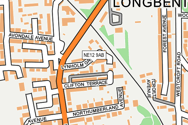 NE12 9AB map - OS OpenMap – Local (Ordnance Survey)
