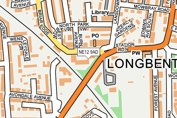 NE12 9AD map - OS OpenMap – Local (Ordnance Survey)
