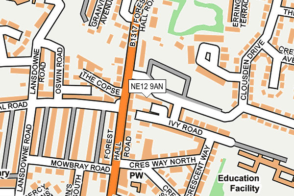 NE12 9AN map - OS OpenMap – Local (Ordnance Survey)