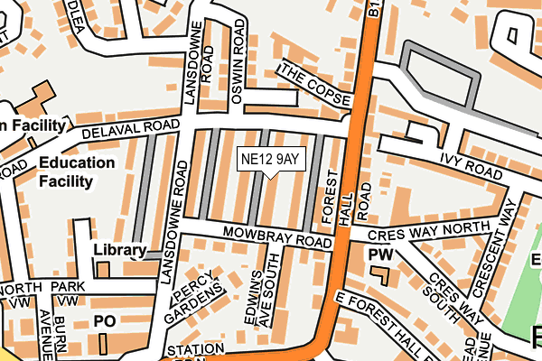 NE12 9AY map - OS OpenMap – Local (Ordnance Survey)