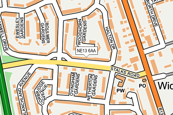 NE13 6AA map - OS OpenMap – Local (Ordnance Survey)