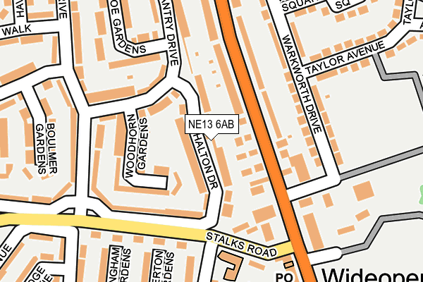 NE13 6AB map - OS OpenMap – Local (Ordnance Survey)
