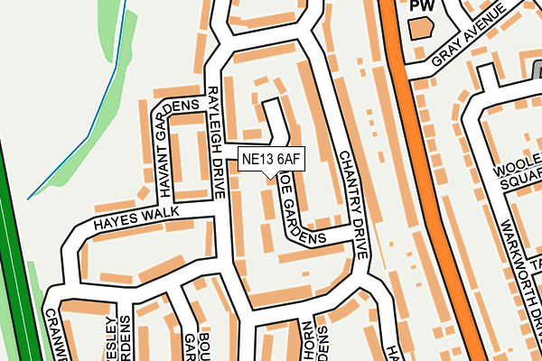 NE13 6AF map - OS OpenMap – Local (Ordnance Survey)