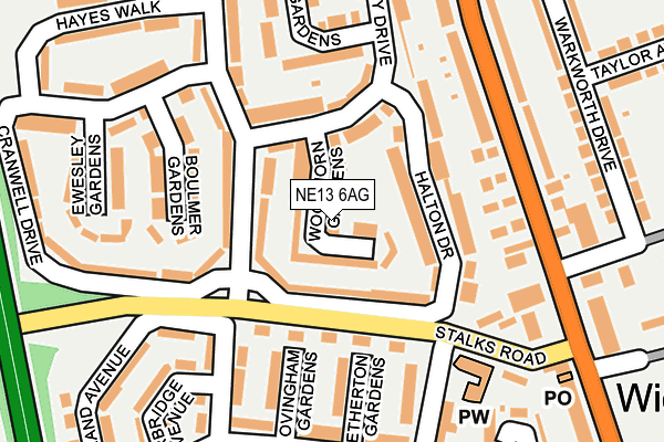 NE13 6AG map - OS OpenMap – Local (Ordnance Survey)