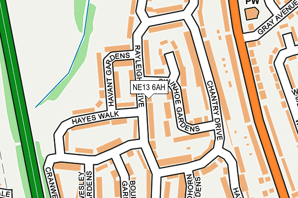 NE13 6AH map - OS OpenMap – Local (Ordnance Survey)