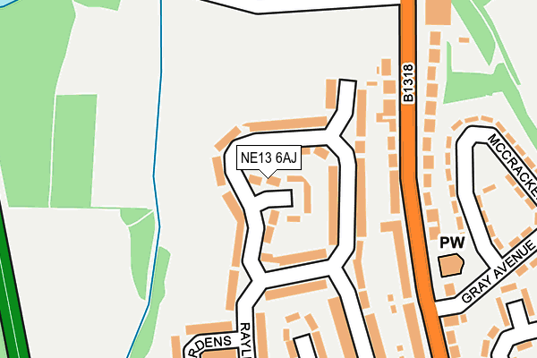 NE13 6AJ map - OS OpenMap – Local (Ordnance Survey)