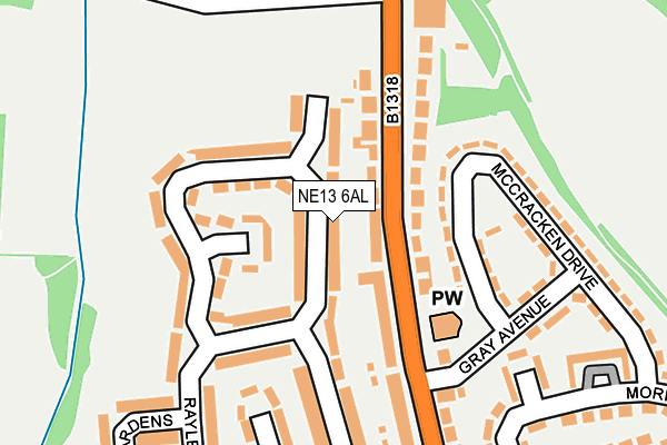 NE13 6AL map - OS OpenMap – Local (Ordnance Survey)