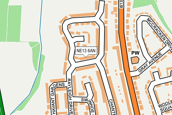 NE13 6AN map - OS OpenMap – Local (Ordnance Survey)