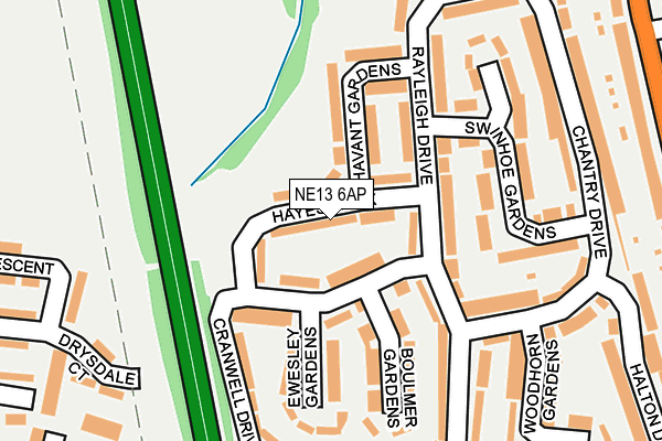 NE13 6AP map - OS OpenMap – Local (Ordnance Survey)