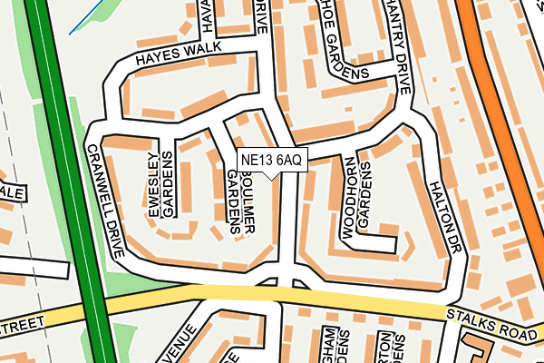 NE13 6AQ map - OS OpenMap – Local (Ordnance Survey)