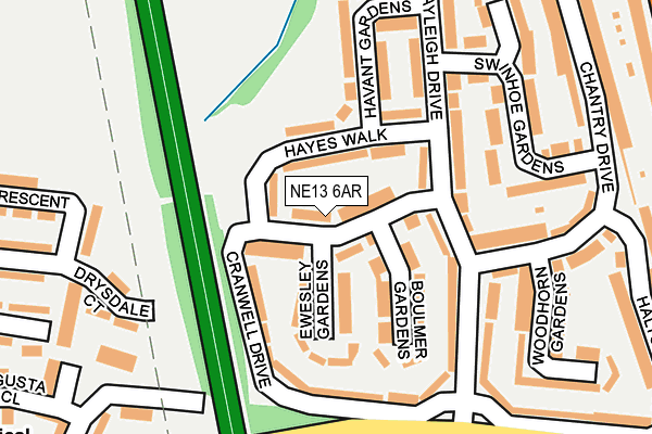 NE13 6AR map - OS OpenMap – Local (Ordnance Survey)
