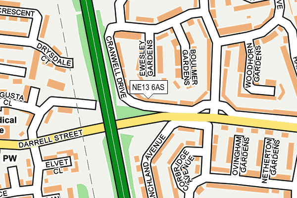 NE13 6AS map - OS OpenMap – Local (Ordnance Survey)
