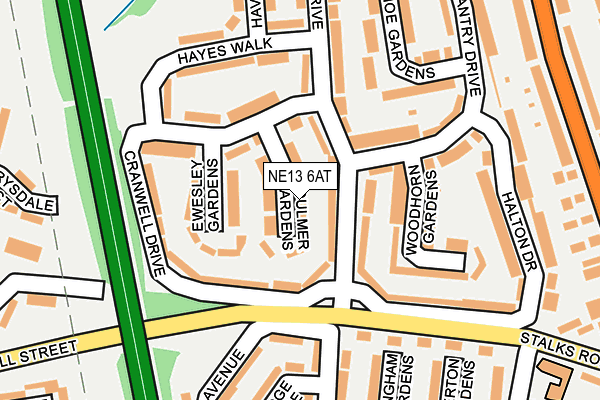 NE13 6AT map - OS OpenMap – Local (Ordnance Survey)