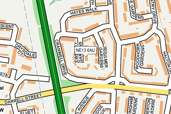 NE13 6AU map - OS OpenMap – Local (Ordnance Survey)