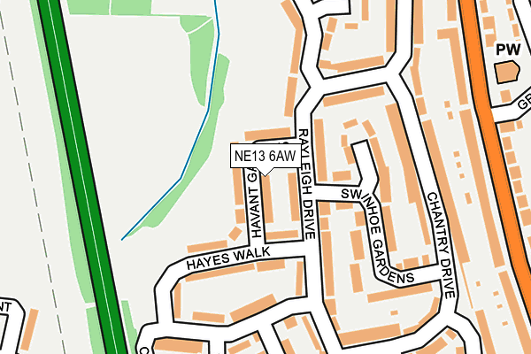 NE13 6AW map - OS OpenMap – Local (Ordnance Survey)
