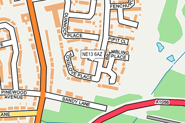 NE13 6AZ map - OS OpenMap – Local (Ordnance Survey)
