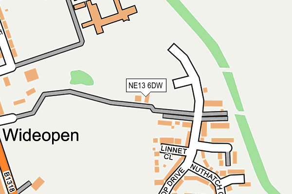 NE13 6DW map - OS OpenMap – Local (Ordnance Survey)