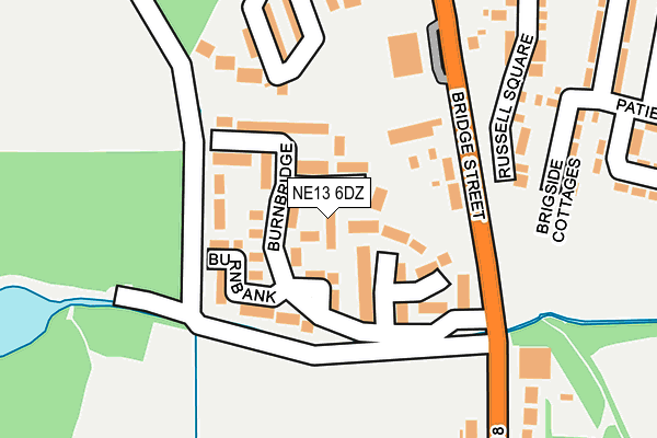 NE13 6DZ map - OS OpenMap – Local (Ordnance Survey)