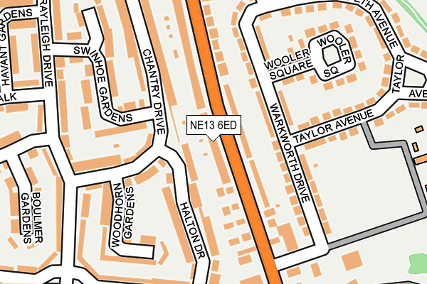 NE13 6ED map - OS OpenMap – Local (Ordnance Survey)