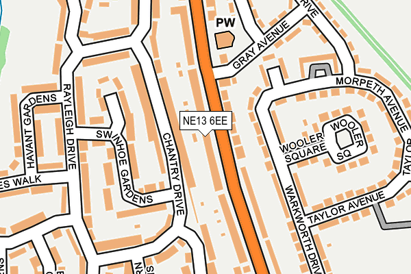 NE13 6EE map - OS OpenMap – Local (Ordnance Survey)
