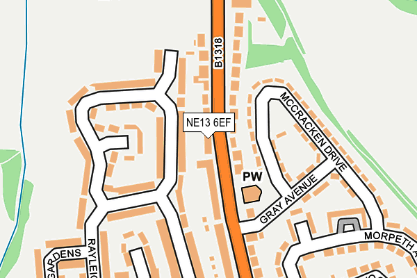 NE13 6EF map - OS OpenMap – Local (Ordnance Survey)