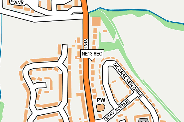 NE13 6EG map - OS OpenMap – Local (Ordnance Survey)