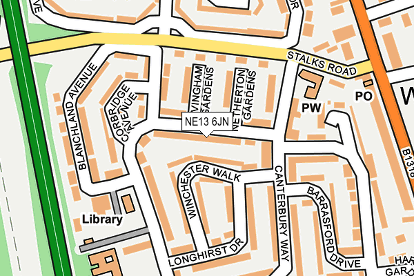 NE13 6JN map - OS OpenMap – Local (Ordnance Survey)
