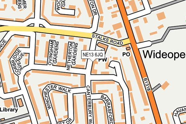 NE13 6JQ map - OS OpenMap – Local (Ordnance Survey)