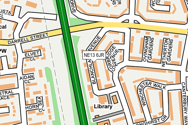 NE13 6JR map - OS OpenMap – Local (Ordnance Survey)