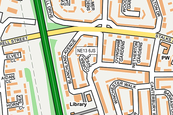 NE13 6JS map - OS OpenMap – Local (Ordnance Survey)
