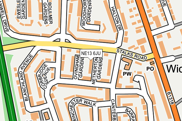 NE13 6JU map - OS OpenMap – Local (Ordnance Survey)