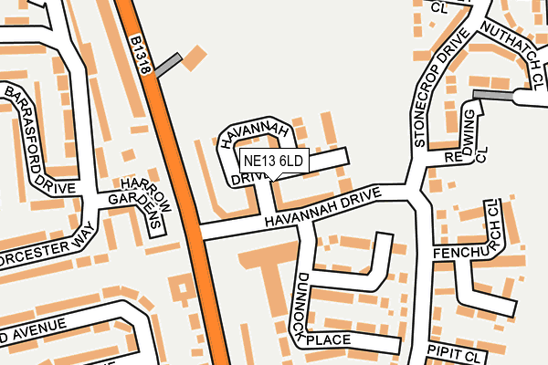 NE13 6LD map - OS OpenMap – Local (Ordnance Survey)