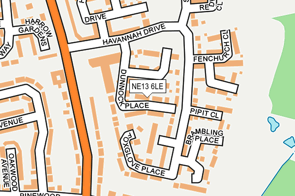 NE13 6LE map - OS OpenMap – Local (Ordnance Survey)