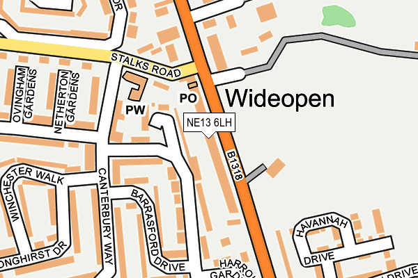 NE13 6LH map - OS OpenMap – Local (Ordnance Survey)
