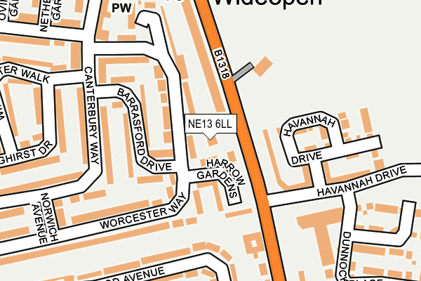 NE13 6LL map - OS OpenMap – Local (Ordnance Survey)