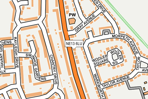 NE13 6LU map - OS OpenMap – Local (Ordnance Survey)