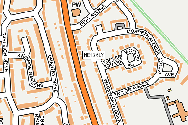 NE13 6LY map - OS OpenMap – Local (Ordnance Survey)