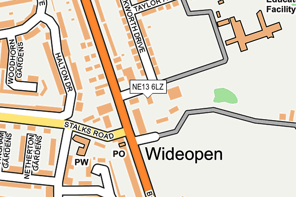 NE13 6LZ map - OS OpenMap – Local (Ordnance Survey)