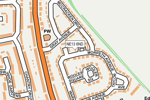 NE13 6ND map - OS OpenMap – Local (Ordnance Survey)