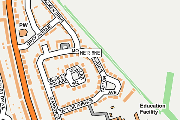 NE13 6NE map - OS OpenMap – Local (Ordnance Survey)